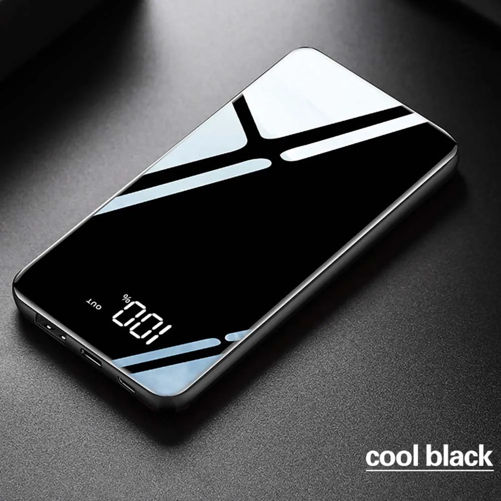 10000 мАч банк питания для Xiaomi портативное зарядное устройство-банк зеркальные мобильные телефоны 10000 мАч Micro Usb type C Внешняя батарея - Цвет: Black
