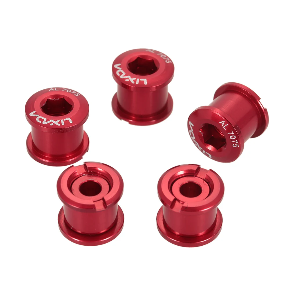 Lixada Set of 5 Chainwheel Bolts 7075 Aluminum Alloy Crankset Single/Double Chainring Bolts& Nuts Set Bicycle Accessories - Color: 7mm double red