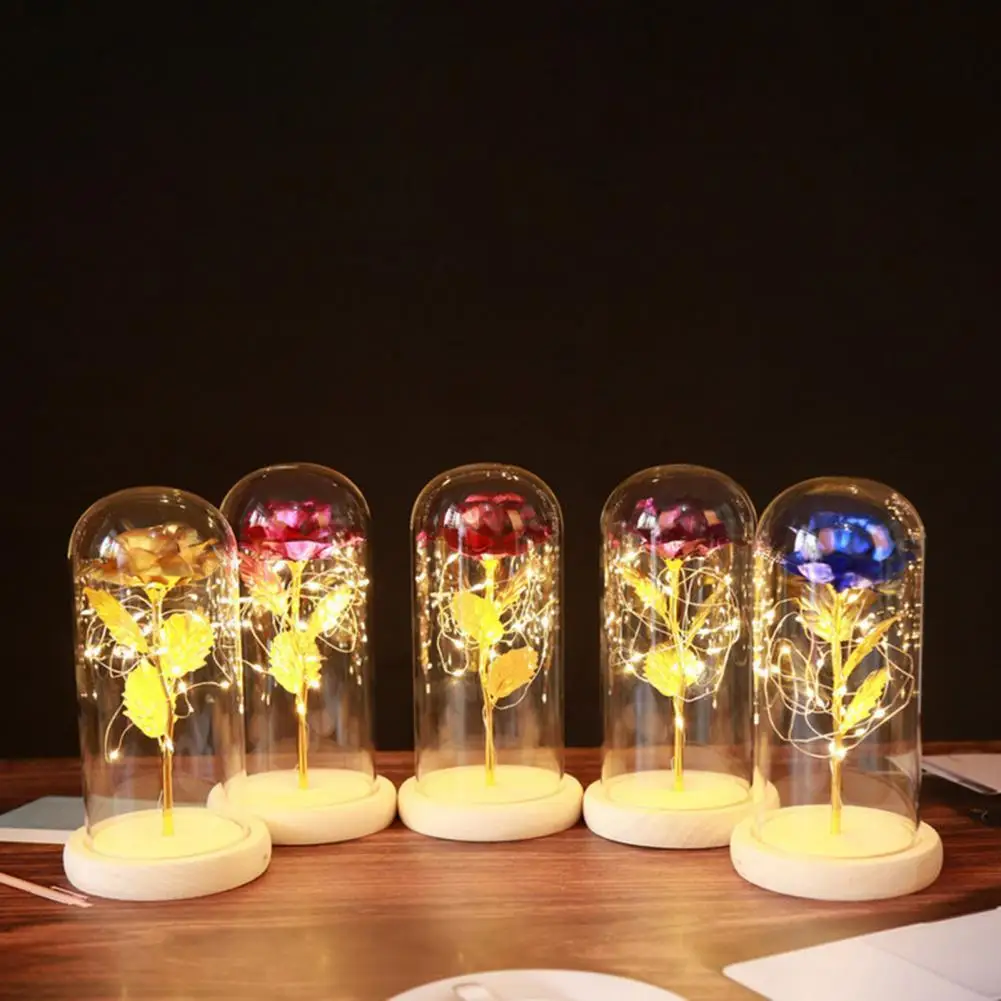 Romantic LED Glass Rose Flower Gift Plastic Valentine's Day Forever Galaxy Home Decor | Дом и сад