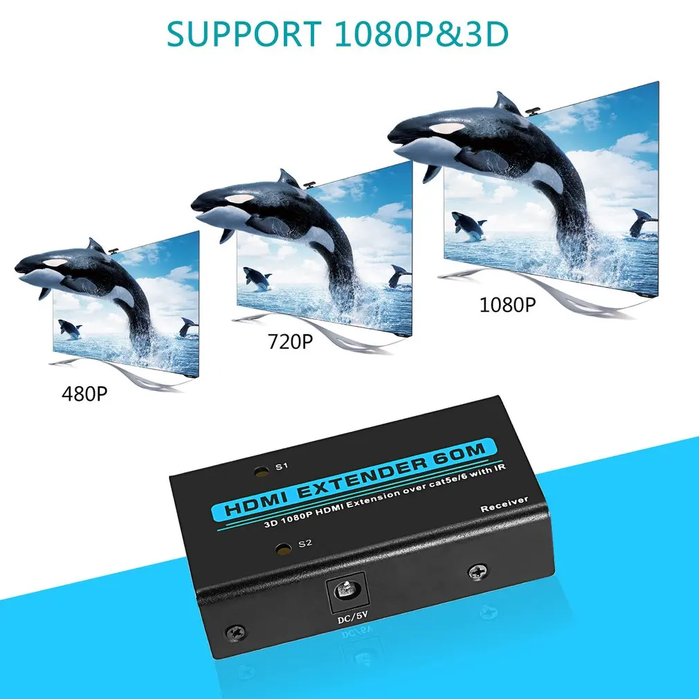 Цифровой HDMI удлинитель через один Cat5e/6 с ИК 60 м поддержка HD видео аудио 1080P HDCP совместимый с VGA/SVGA/XGA/SXGA/UXGA