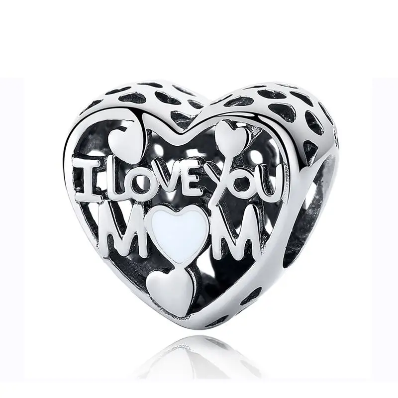 925 пробы, серебряный шарм для браслета, Пандора, браслет, семейное древо, любовь, сердце, шарм, для женщин, сделай сам, ювелирное изделие - Цвет: I Love You Mom