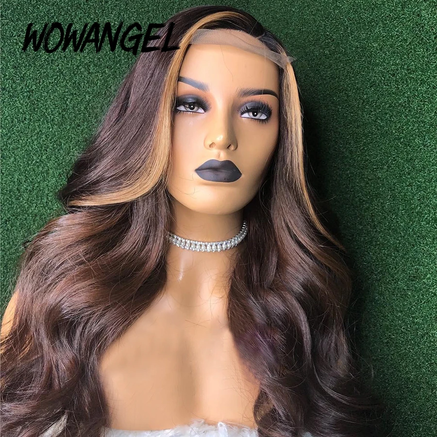 

Ombre Blonde Wavy Wig 13x6 Lace Front Human Hair Wigs Pre Plucked 4/27 Ombre Color Brazilian Curly Remy Hair Bleached Knots