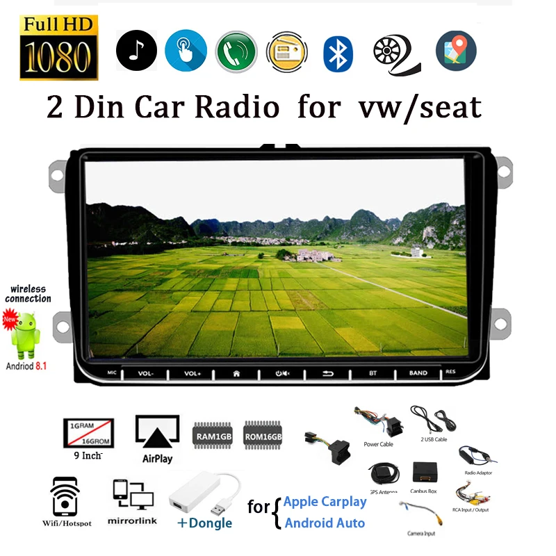 2Din Android " Автомагнитола для VW/Seat+ Carplay для Skoda Passat B6 Polo Golf магнитофон Wifi gps Airplay CANBUS с камерой