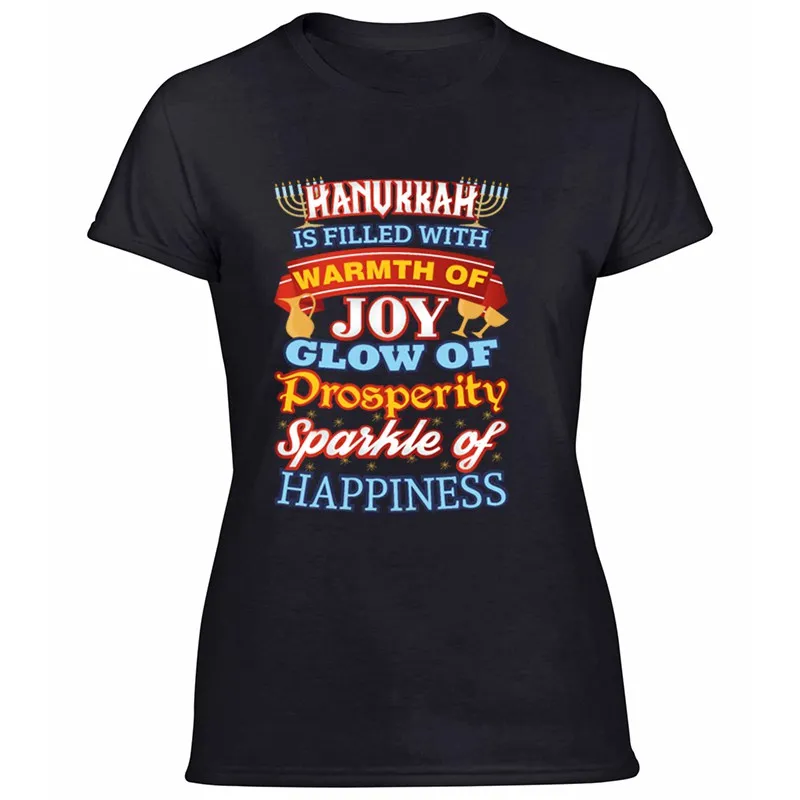 Летняя футболка Hanukkah Happiness Joy prosperation Happiness для мужчин, черная футболка для мужчин, мужские футболки больших размеров, S-5xl - Цвет: Women-Black