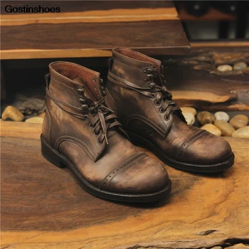 

Martin Boots Men Fashion Autumn High-top Leather Boot Workwear Desert Boots Retro Genuine Leather Combat Boots Ankle Pointed Toe