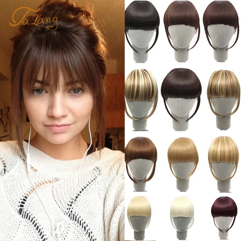 TALANG Limpio frente pinza con flecos en flequillo de pelo extensiones de cabello barrido lado contundente la explosión negro Natural marrón postizos