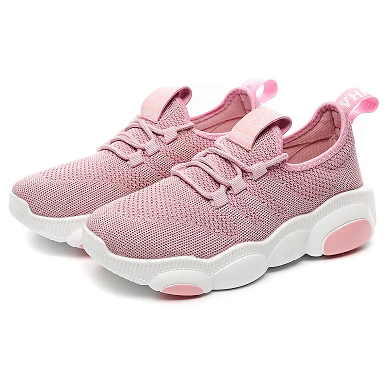 Женские кроссовки; дышащая повседневная прогулочная спортивная обувь с переплетением; Студенческая женская обувь на толстой мягкой подошве; Уличная обувь для бега - Цвет: Pink