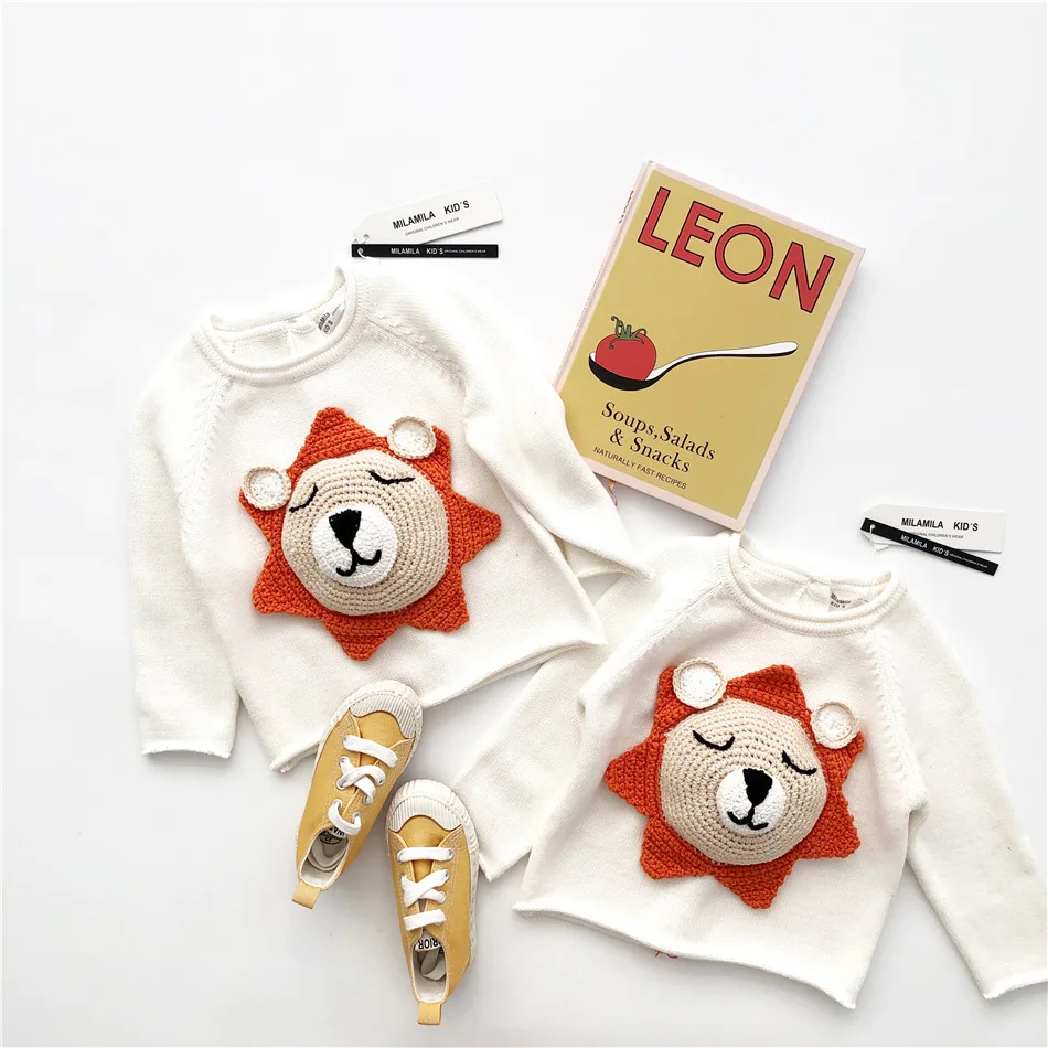 Tonytaobaby/новая осенне-зимняя одежда для мальчиков и девочек; Детские хлопковые свитеры ручной работы со львом; свитер для маленьких девочек