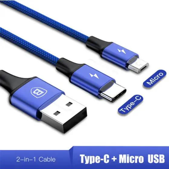 Type Micro Blue Baseus Тип usb C кабель 3 в 1 для iPhone X, 8, 7, 6, микро USB кабель 2 в 1 зарядный кабель для samsung s9 3A провод для быстрой зарядки для Huaiwei - Цвет: Type Micro Blue