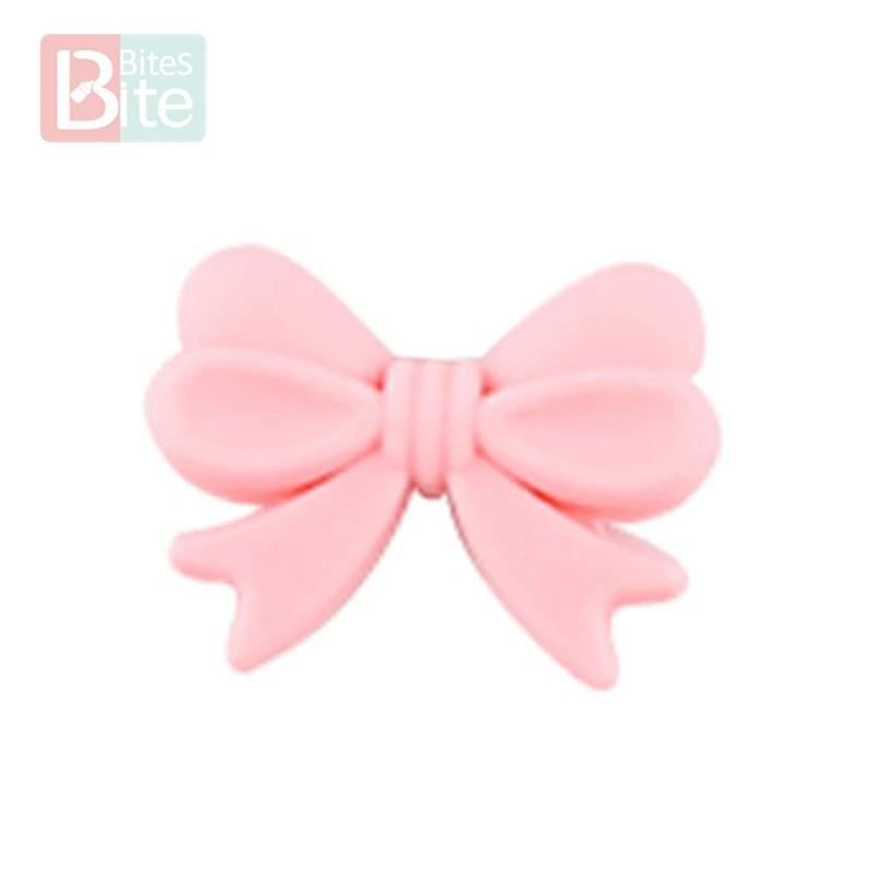 Candy Pink Bow Укусы 10 шт. детский Прорезыватель мини Силиконовый бант маленький галстук Прорезыватель для зубов из пищевого силикона DIY бисер 2 см Розетка без БФА, силиконовый шарик детская игрушка - Цвет: Candy Pink Bow