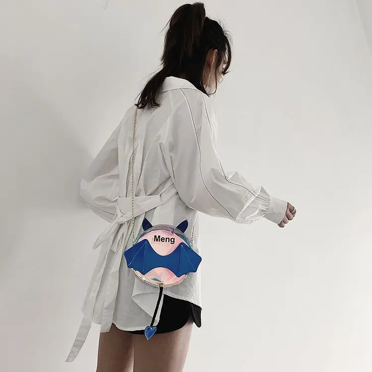 

Bat monster bag 2019 new messenger bag Korea version white peach wireless transparent bag chain shoulder women's fashion