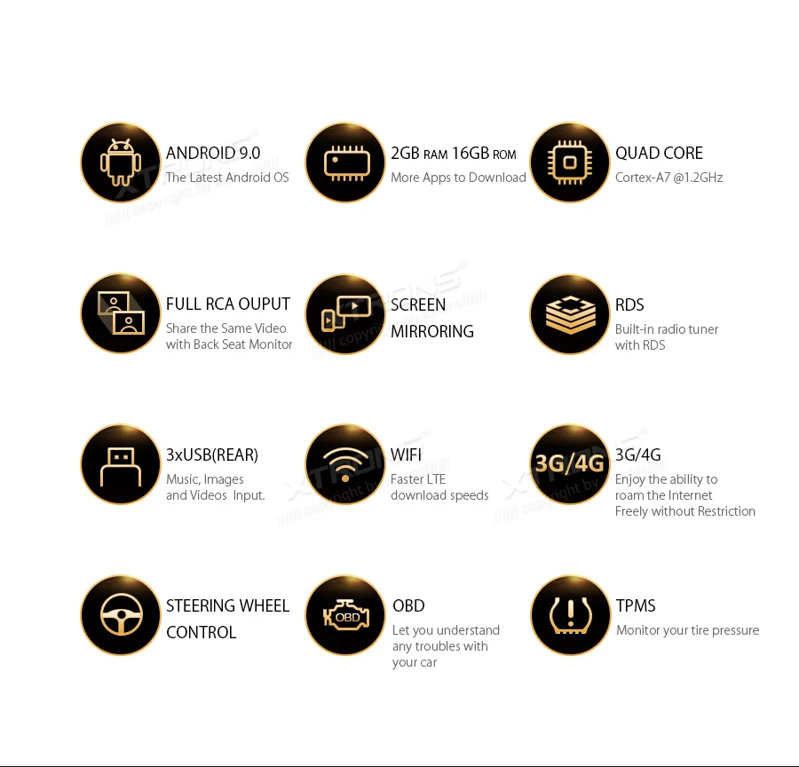 Best XTRONS Universal 7" Head Unit Android 9.0 Car Multimedia Player Radio Stereos 1080p Video Steering wheel GPS RCA OBD NO DVD 1