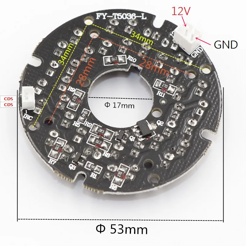 60 degrees CCTV Accessories infrared light 36 Grain 850nm IR LED board for Surveillance cameras night vision diameter 53mm