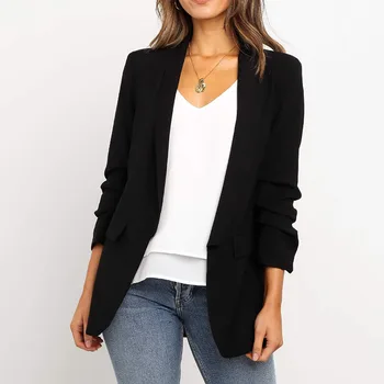 

Women Lapel Blazer Solid Color Long Sleeve Small Blazer Coat Office Lady JL