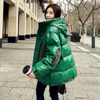 

2020 New Parkas Women Patchwork Pockets Bright Stylish Female Parka High Quality Hooded Winter Womens Coat Loose Thicken MY332