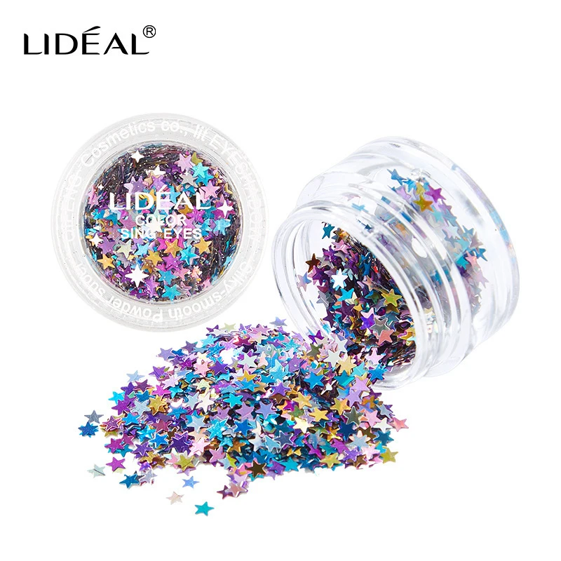 LIDEAL 6 стилей, гибридные Блестящие Блестки в форме звезды, для ногтей, для лица, для тела, тени для век, фантазийные баночки с блеском, красивые вечерние украшения, макияж