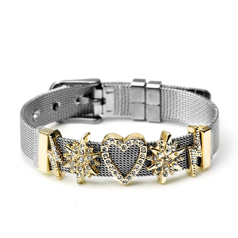 925 модные серебряные часы из нержавеющей стали, сетчатые браслеты для пояса для женщин и мужчин, пара, розовое золото, браслет с подвеской в виде сердца для влюбленных - Окраска металла: YD006-3