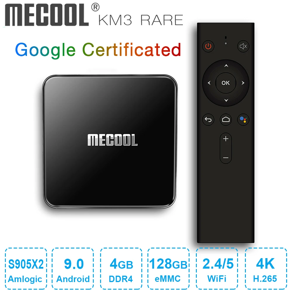 MECOOL KM3 ТВ редкий Смарт ТВ-бокс Google Сертифицированный Android 9,0 ТВ-приставка 4 Гб DDR4 128 ГБ Amlogic S905X2 2,4G 5G двойной Wifi BT4.0 i8