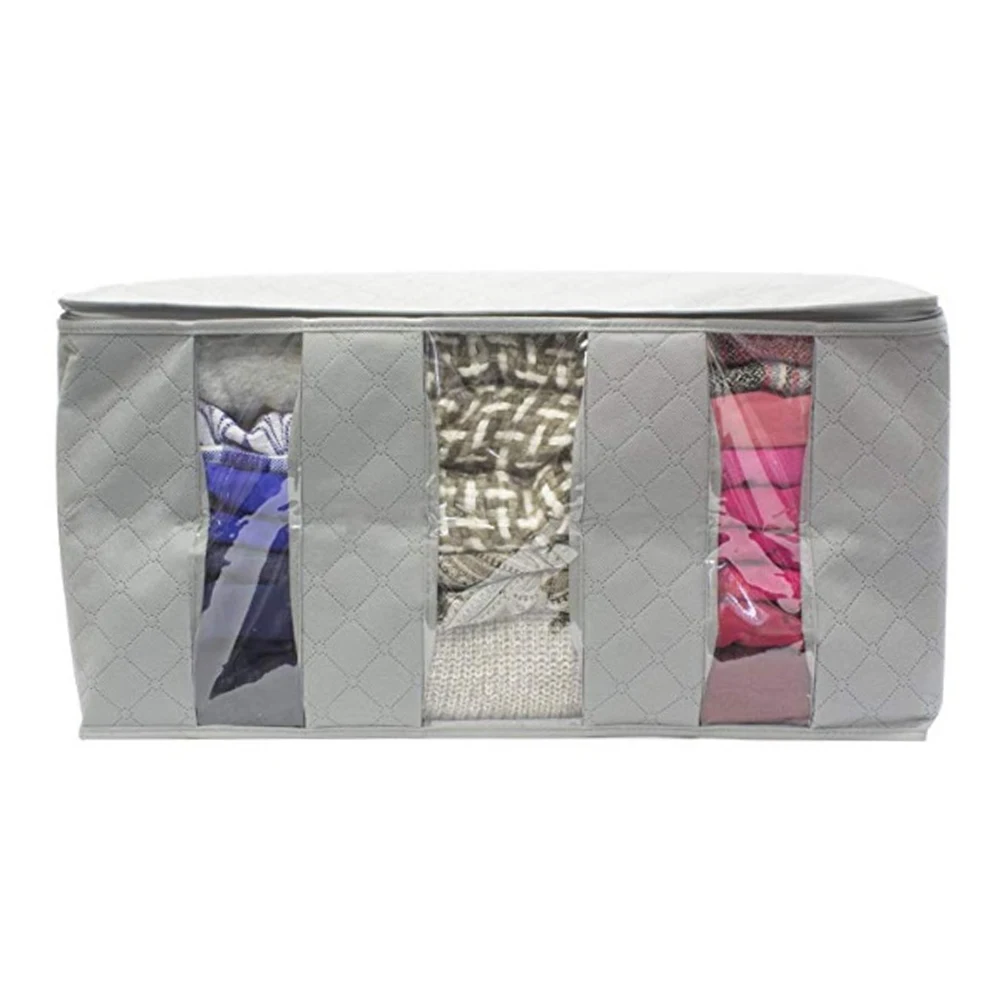 61x33x31cm gray Non Woven Fabric Folding Storage Box Dirty Clothes Collecting Case With Zipper For Toys Quilt Storage Box Clear Window Organizer - Цвет: 61x33x31cm gray