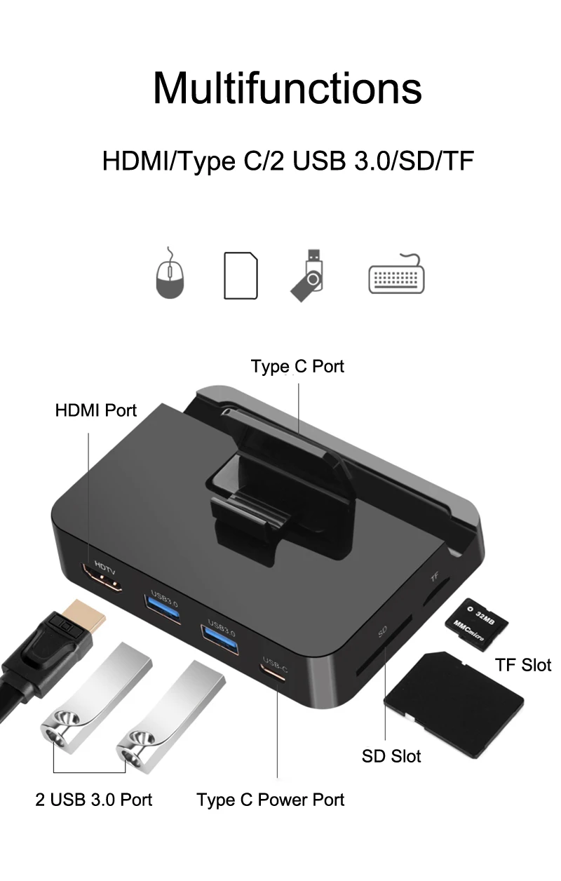 Тип C к USB 3,0 OTG SD TF кард-ридер док-станция зарядное устройство Держатель для huawei P20 P30 mate 20 30 Pro samsung S8 S9 S10 телефон к HDMI tv