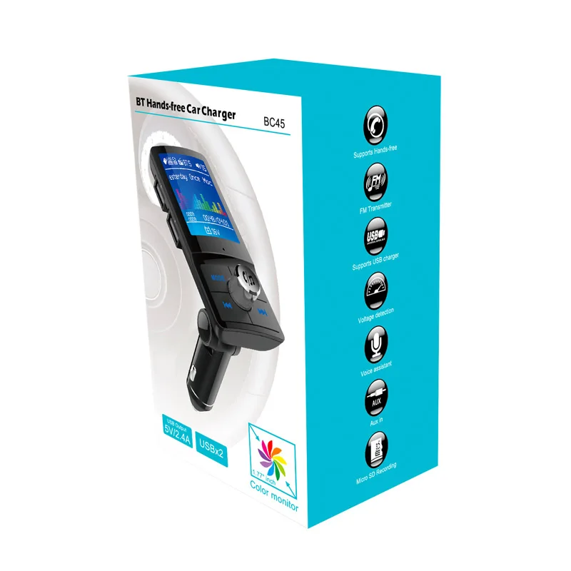 JaJaBor fm-передатчик Bluetooth автомобильный комплект громкой связи AUX музыкальный приемник большой цветной экран Поддержка нескольких языков QC3.0