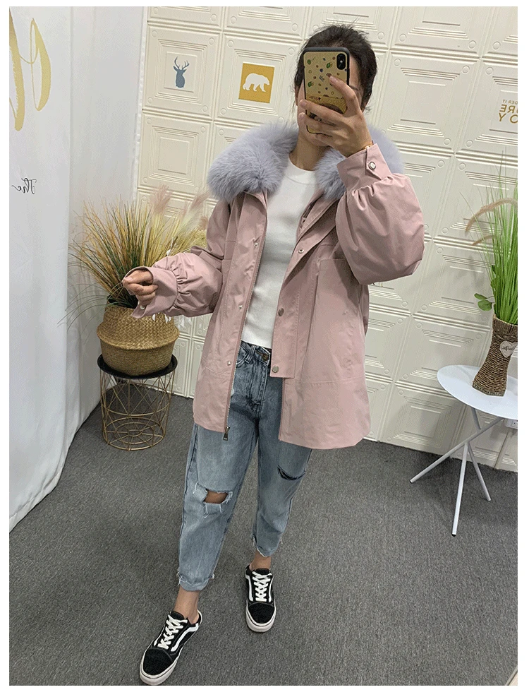 Perfect 2019 new Parka Winter Real Fur Coat Jacket Women Natural Fox Fur Collar Detachable Rex Rabbit Liner Loose Outerwear 10