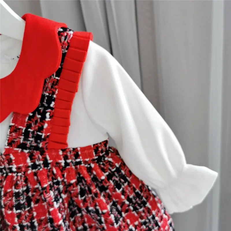 girls dress false two design cute plaid long sleeve toddler baby dresses 0-4years