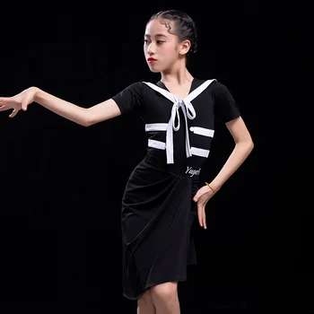 

Latin Dance Dress Cha Cha Rumba Samba Children'S Competition Performance Clothes Summer Short-Sleeved Training Costumes DNV13345