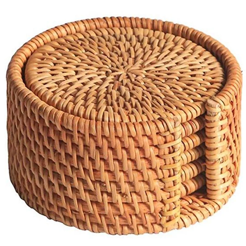  6Pcs/Lot Creative Drink Coasters Set for Tea Accessories Round Tableware Placemat Dish Mat Rattan W