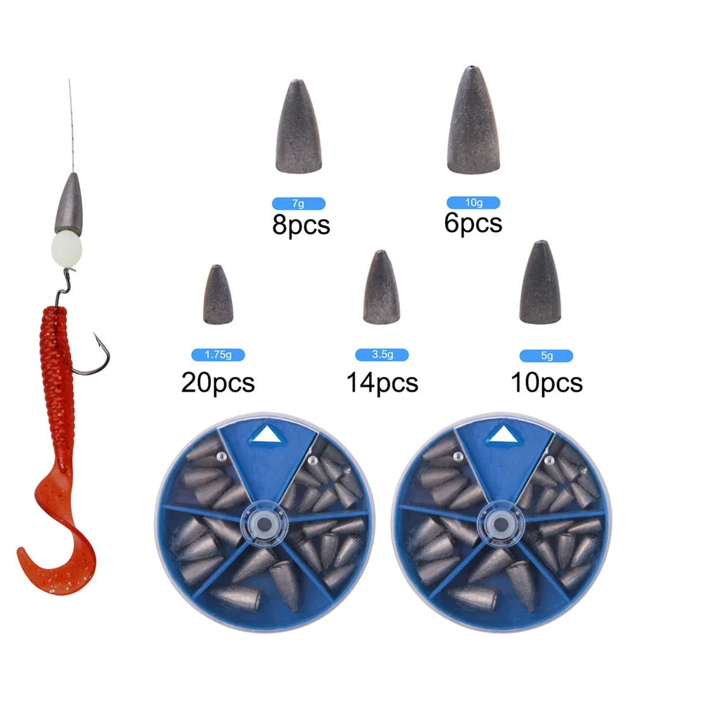 58pcs/set Fishing lead Sinker for Worm fishing Texas Rig tools bullet fishing weights for jig fishing Casting tackle