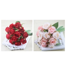 24 шт. Искусственные цветы розы свадебный букет тайская Королевская роза шелковые цветы для дома украшения свадебной вечеринки декор(Шампань и красный
