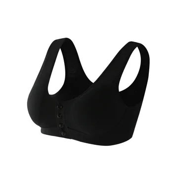 

2020 Bra Women's Pure Cotton Middle-aged Underwear Front Button Vest Style Non-Steel Ring Large Size Thin Sleep Bra Women's