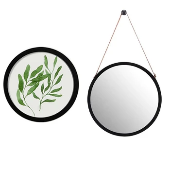 

7Inch Round Wooden Picture Frames Wood Picture Holder Home Decoration(Black) & Hanging Round Wall Mirror in Bathroom