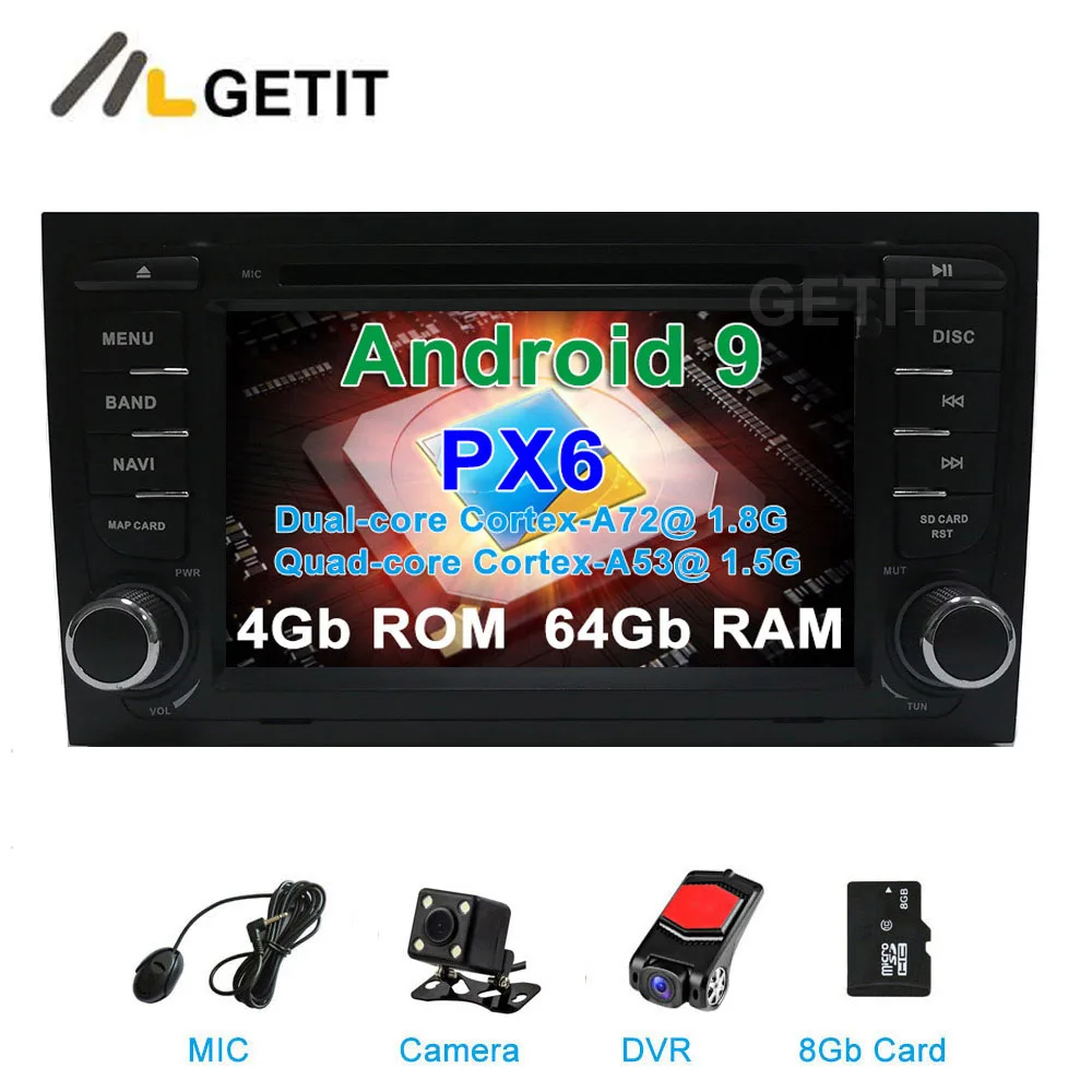 DSP 64G PX6 Android 9 автомобильный dvd-плеер радио для Audi A4(2002-2008) с WiFi bluetooth Стерео gps навигация
