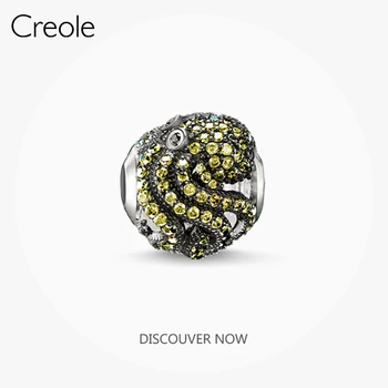 

Green Octopus Pave Beads,2019 Autumn Brand New 925 Sterling Silver Jewelry Countless Details Futuristic-looking Gift Women Men