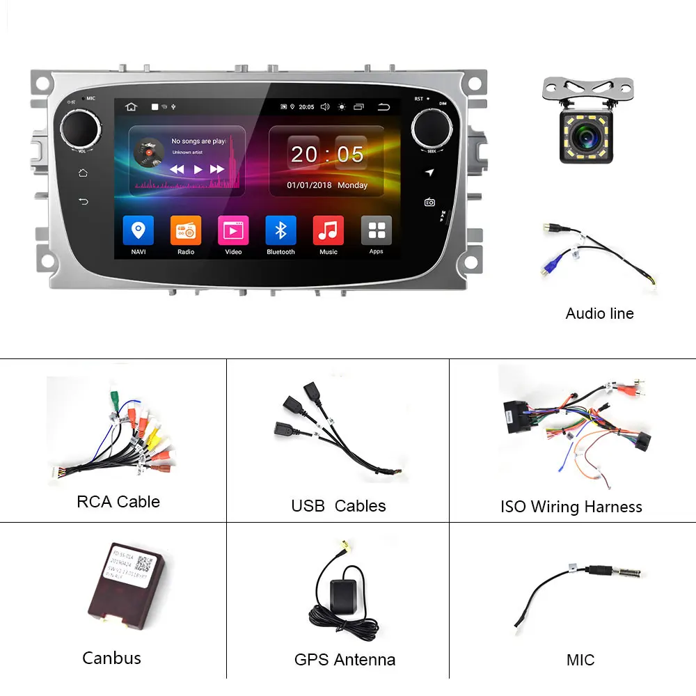 Camecho Android 9,0 Автомагнитола 2 Din " HD gps Автомобильный мультимедийный плеер WiFi для Ford Focus Mondeo Kuga C-MAX S-MAX Galaxy - Цвет: With 12 LED Camera