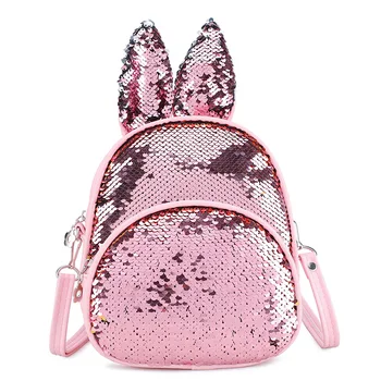 

10PCS / LOT Rabbit Ears Creative Kids Backpack Girls Shoulder Bag Shiny Sequins Children Mini School Pouch