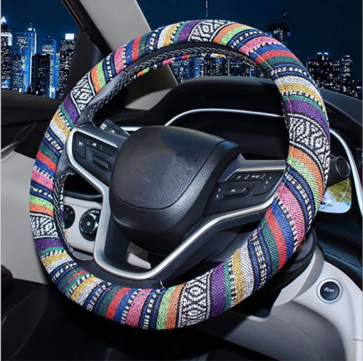 Boho Universal 15 inch Steering Wheel Cover Leather  Odorless, Breathable, Anti-Slip, Sporty, Soft & Snug Grip For Women Men