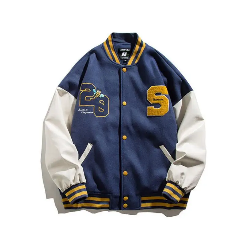 

Hip Hop Jackets Men Letters Embroidery High Street Patchwork Color Block Baseball Coats Harajuku Oversize Unisex Baseball Jacket