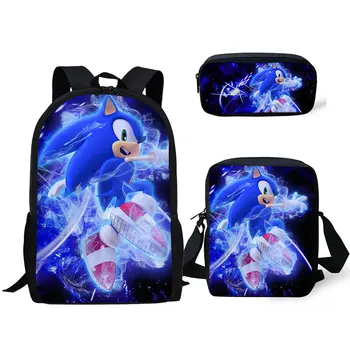

Fashion 3PCs Set Backpack Cartoon The Sonic Pattern School Bags Students Book Bags Backpack/Messenger Bag/Pen Bag