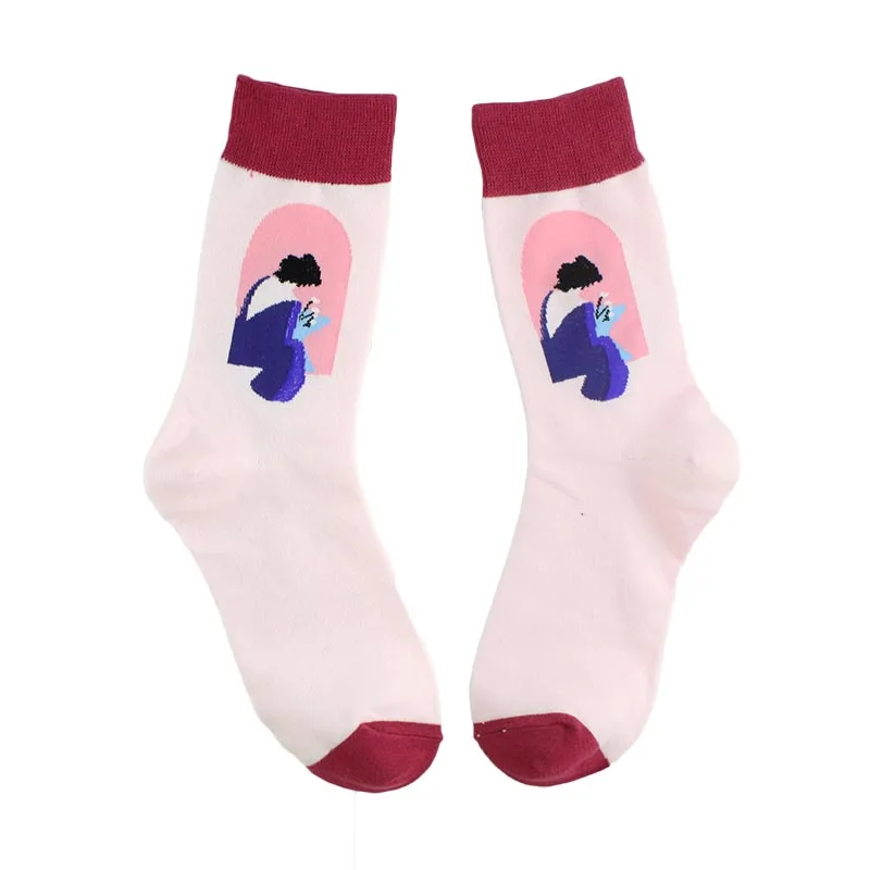 [WPLOIKJD] Японский художественный стиль креативные красочные хлопковые носки со смешным рисунком для женщин Calcetines Skarpetki Harajuku Sokken