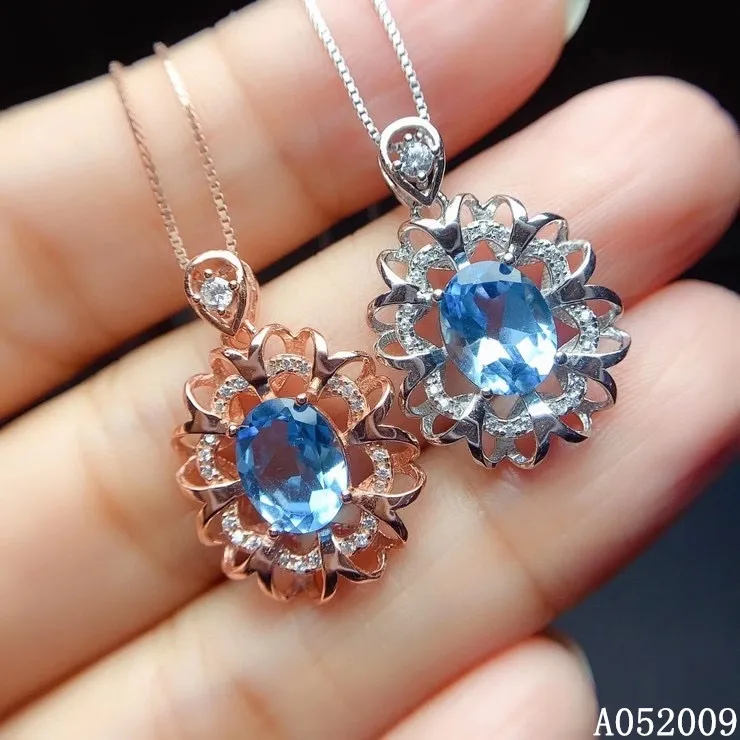 

KJJEAXCMY fine jewelry 925 Sterling Silver inlaid natural blue topaz popular girl new Pendant Necklace support test