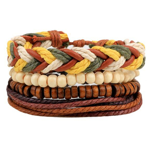 Stone Men Bracelet Multi-layer Handmade Weaved Punk Leather Rope Chain Stainless Steel Bangle Male Jewelry Gifts