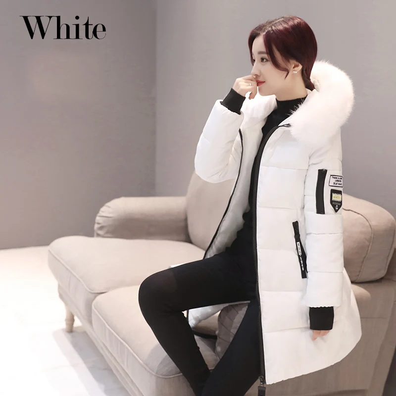 OKOUFEN Женская мода зима с капюшоном вниз хлопок-ватник куртка теплый белый пальто DJ0005 - Цвет: white