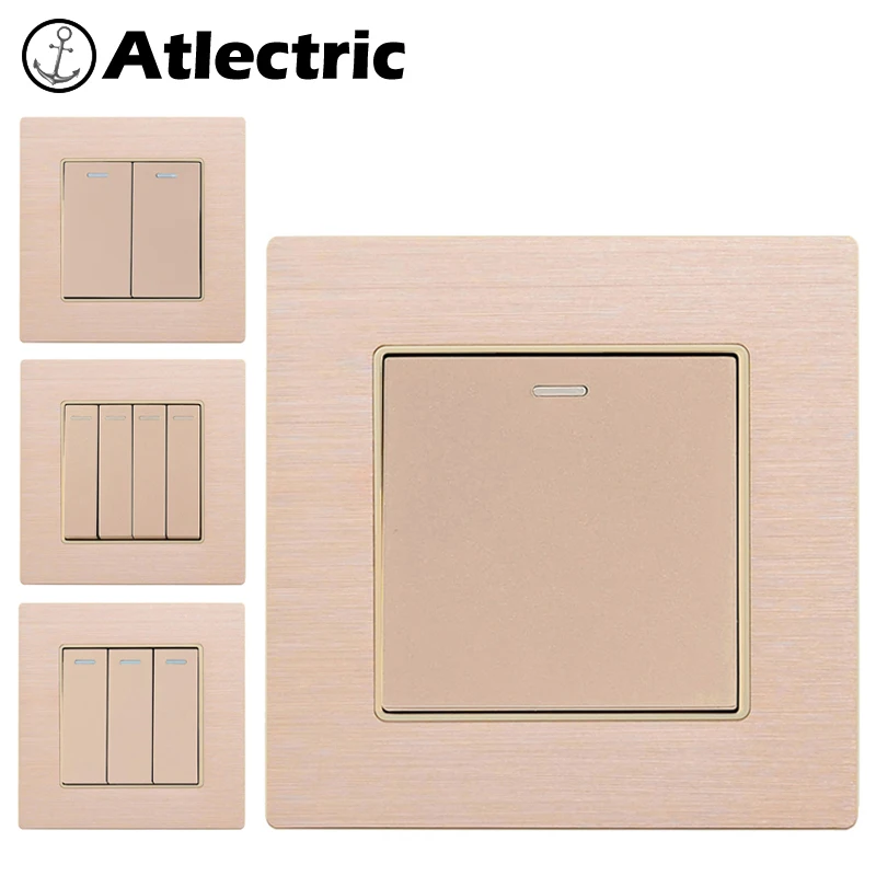 

Atlectric 1 2 3 4 Gang 1 2 Way On/OFF Button Control Switch Wall Lamp Switch Aluminum Panel Switch