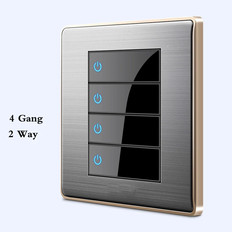 4 Gang 2 Way 86 Тип немецкий светодиодный случайный точечный переключатель зеркало акриловая Бытовая нержавеющая сталь матовая панель 2 банды 1 способ переключатель ЕС розетка - Цвет: 4 Gang 2 Way