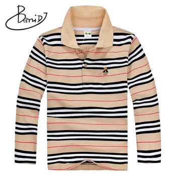 

BEMIDJ High quality Cotton boys T shirt 3-12 years autumn long sleeve shirt Turn-down Collar Striped Tops kids T-shirt clothes