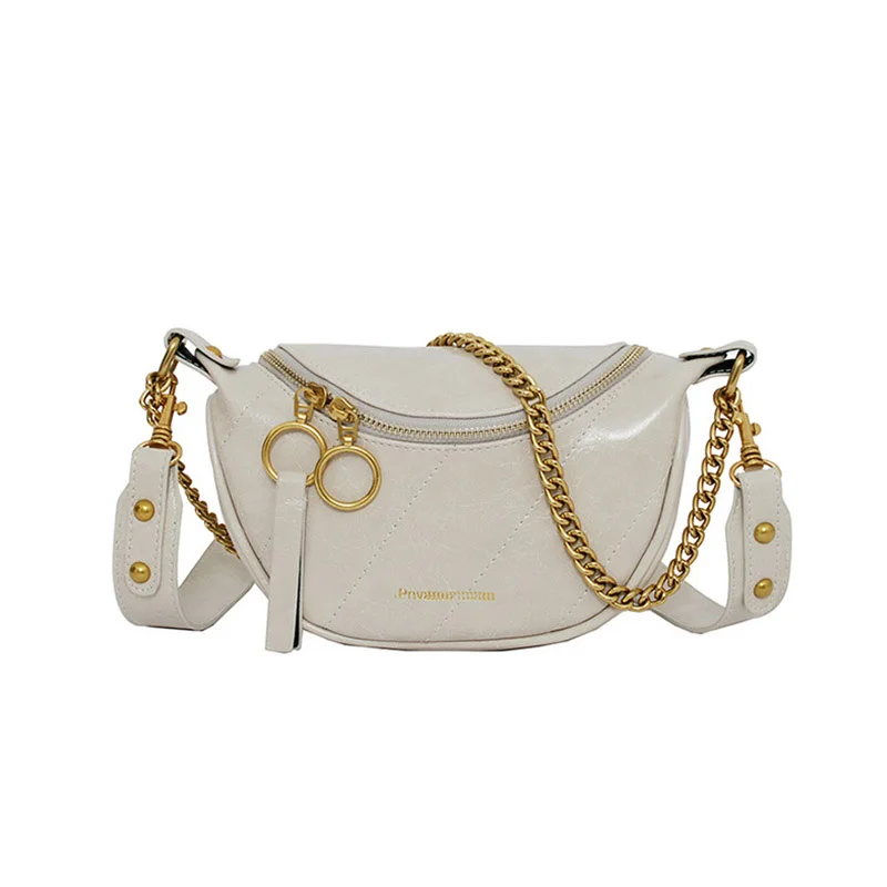 White Waist pack New Fashion Leather Fanny Pack Chain Fanny Pack Zipper Banana Bag Chest Bag Women High Capacity Anti-theft Shoulder Kidney Bag - Цвет: White Waist pack