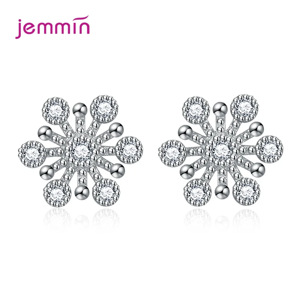 

925 Sterling Silver Stud Earrings for Woman High Quality Crystal Zircon Snowflake Flower Simple Hollow Ear Stud Fine Jewelry