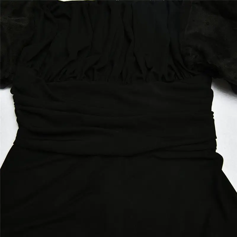 Черный сетчатый боди с пышными рукавами, женские облегающие боди с квадратным вырезом, женские элегантные комбинезоны, женские вечерние топы